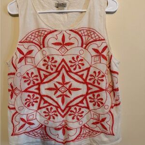 Lucky Brand Red Embroidered Tank Top